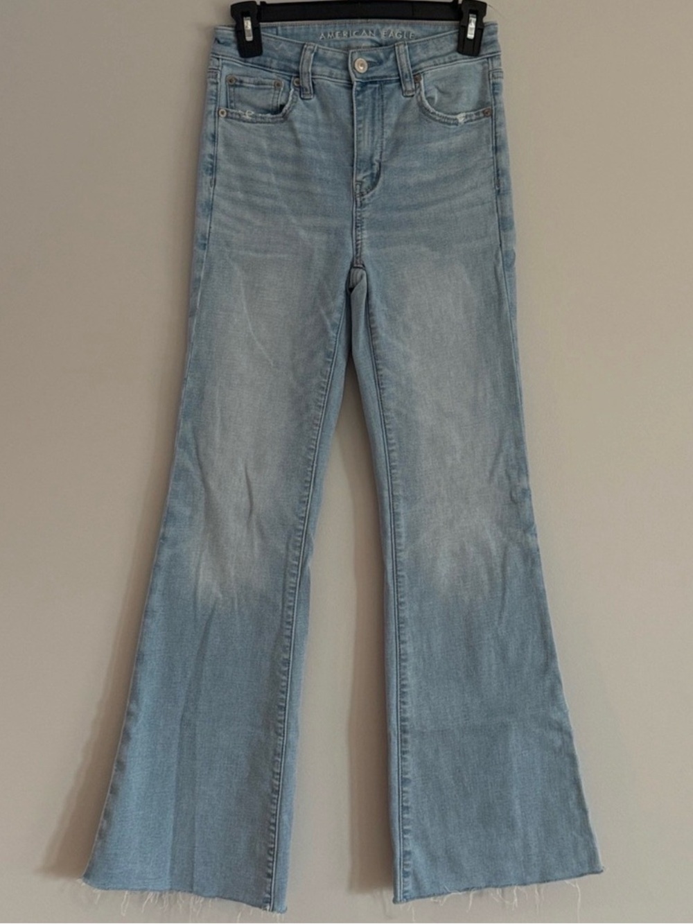 American Eagle Outfitters Super High Rise Flare Light Wash Jeans 0 regular